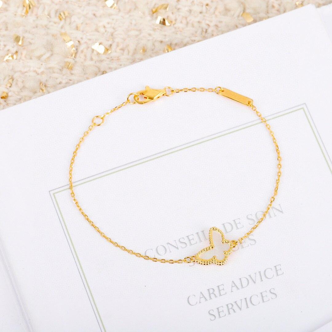 

Брендовые ювелирные изделия из чистого стерлингового серебра для женщин, комплект свадебных украшений с перламутром и бабочкой, ожерелье, браслет, роскошный топ, розовое золото белый