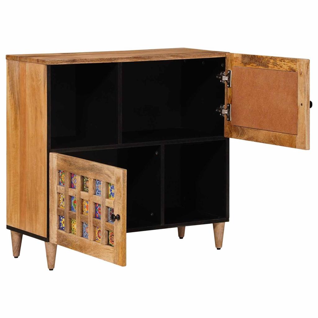 Sideboard with Storage Natural Finish 80 X 33 X 75 Cm Solid Mango Wood