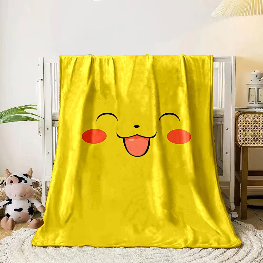 A Cute Yellow Face with a Smiling Expression, Red Cheeks, and a Tongue Out. for All Seasons Blanket Lunch Break Throw Gift