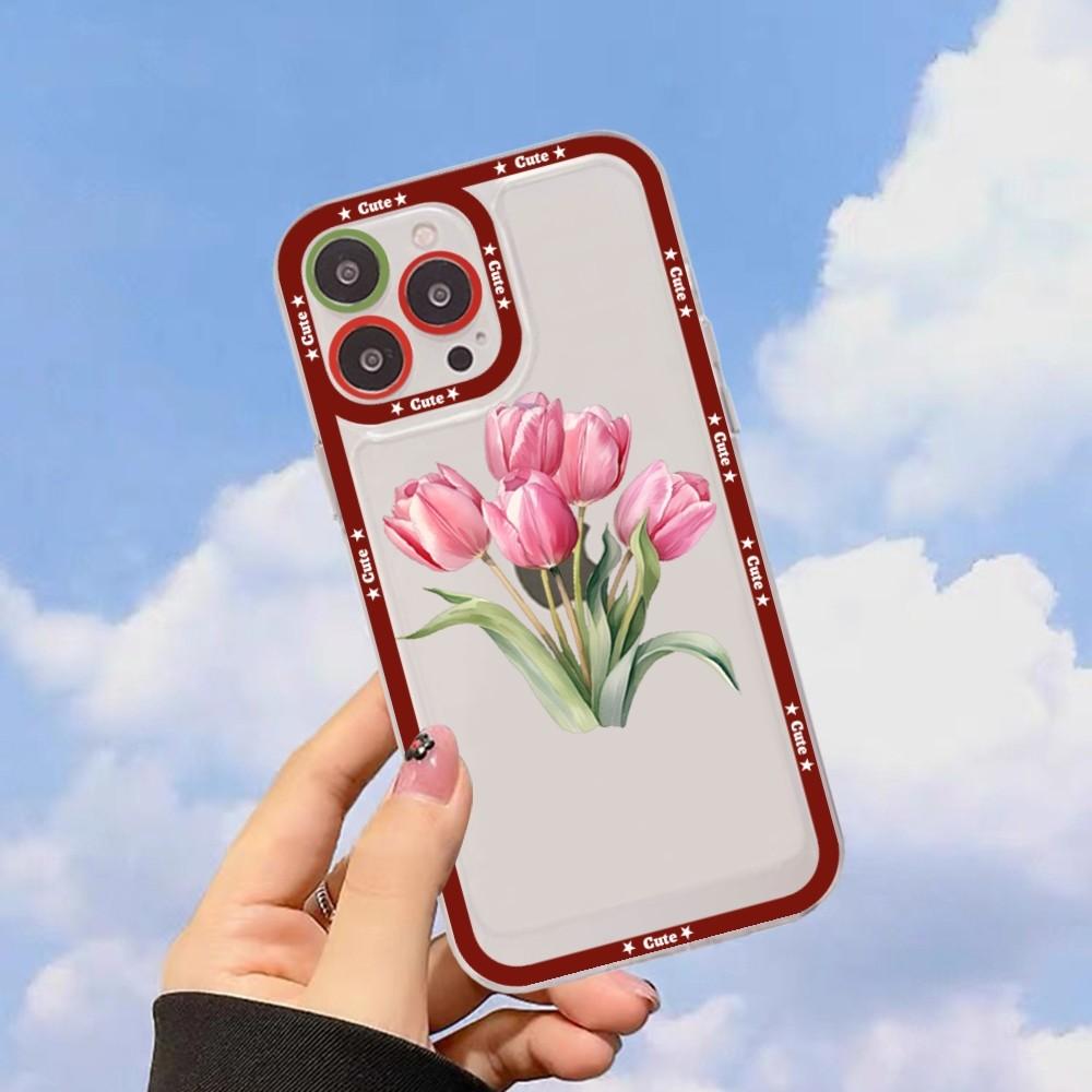 Red Poppies Tulip Rose Phone Case For iPhone 15 11 12 13 14 Mini Pro Max XR X XS TPU Clear Case