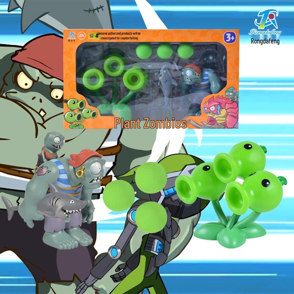 Plants vs. Zombies Egyptian Zombie Doctor and Triple Pea Pod Shooter Card Game Toy Set
