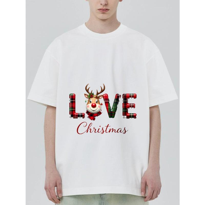 Christmas T Shirt Black Love Christmas Reindeer Plaid Print for Holiday Season