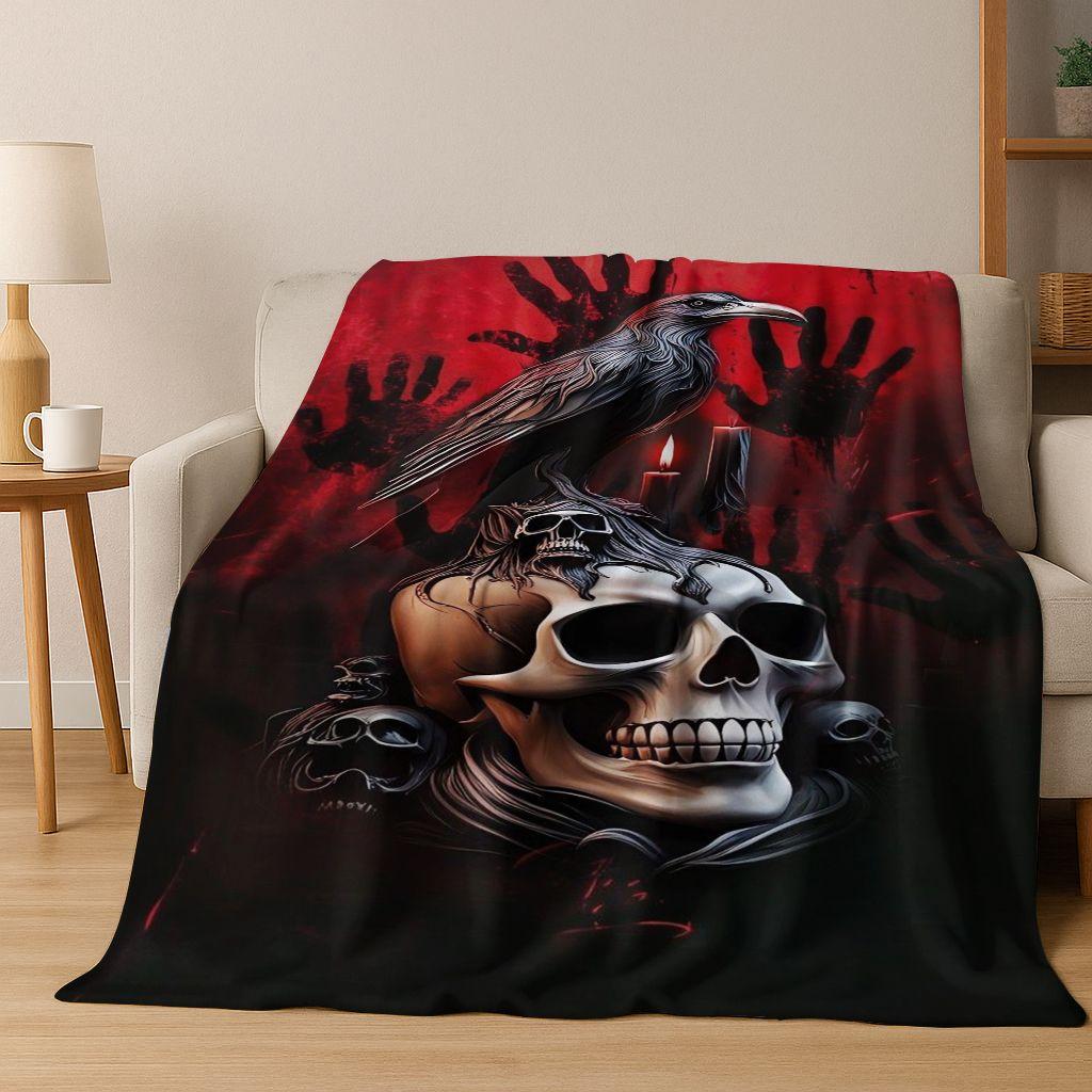 3D Viking Oding Raven Crow Skull Huginn Muninn Norse Flannel Blanket,Warm and Cozy Soft Throw Blanket for Home Bedroom Bed Sofa