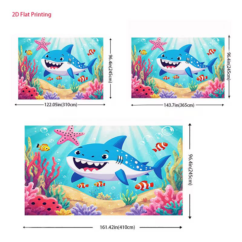 2D Baby Shark Photo Backdrop Underwater World Coral Reef Fish Starfish Background for Studio