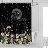 Boho Moon Phase Shower Curtain Abstract Sun Stars Butterfly Mushroom Flowers Plant Leaves Bathroom Decor Fabric with Hooks