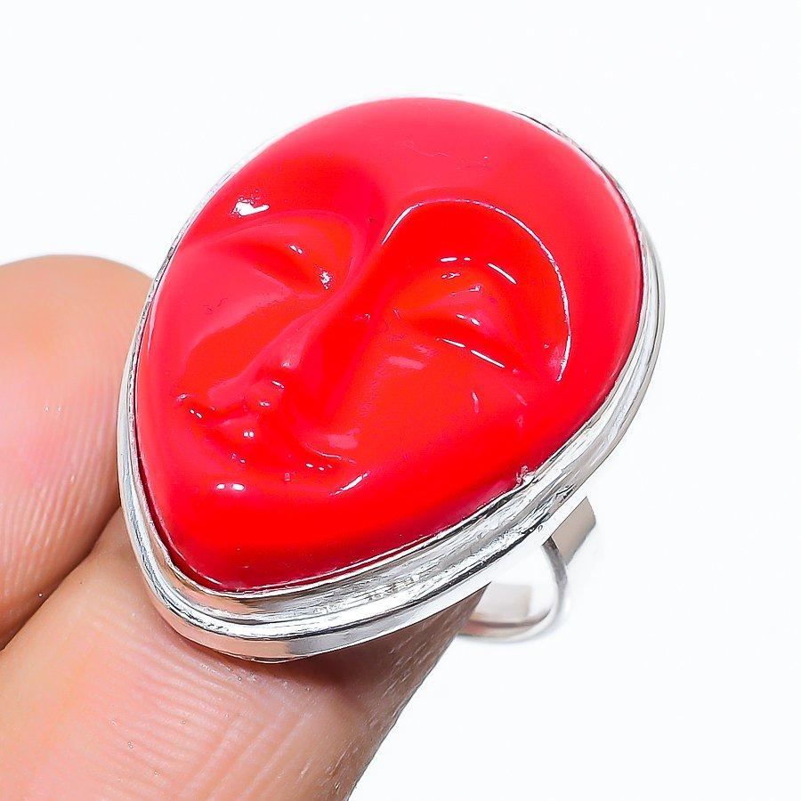 Italian Red Coral Gemstone 925 Sterling Silver Gift Jewelry Ring Size 6.5