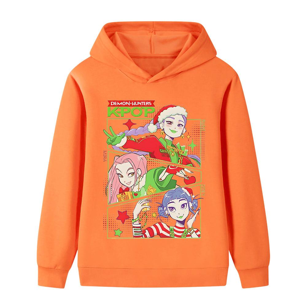 B1263 Kids Boys Girls Christmas New Year Kpop Rumi Zoey Mira Print Long Sleeves Hoodie