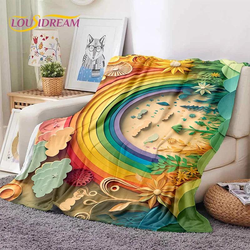 Rainbow Colour Illusion Cartoon Soft Flannel Blankets,Throw Blanket Comfortable Blanket for Picnic Beds Sofa Home Bedroom Gifts