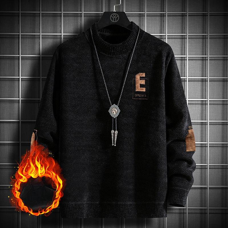 Chenille Sweater Men's Autumn and Winter New One-piece Velvet Soft Warm Top Plus Velvet Thickened Bottoming Sweater
