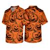 Mens Short Sleeve V Neck Halloween Print Chest Pocket Scrub Top Comfortable Fit Uniform Shirt for Work or Casual Wear