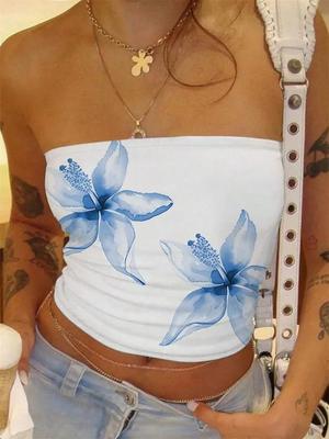 Crop Top Phumee Strapless Sleeveless Tube Top  Floral Printed A2493