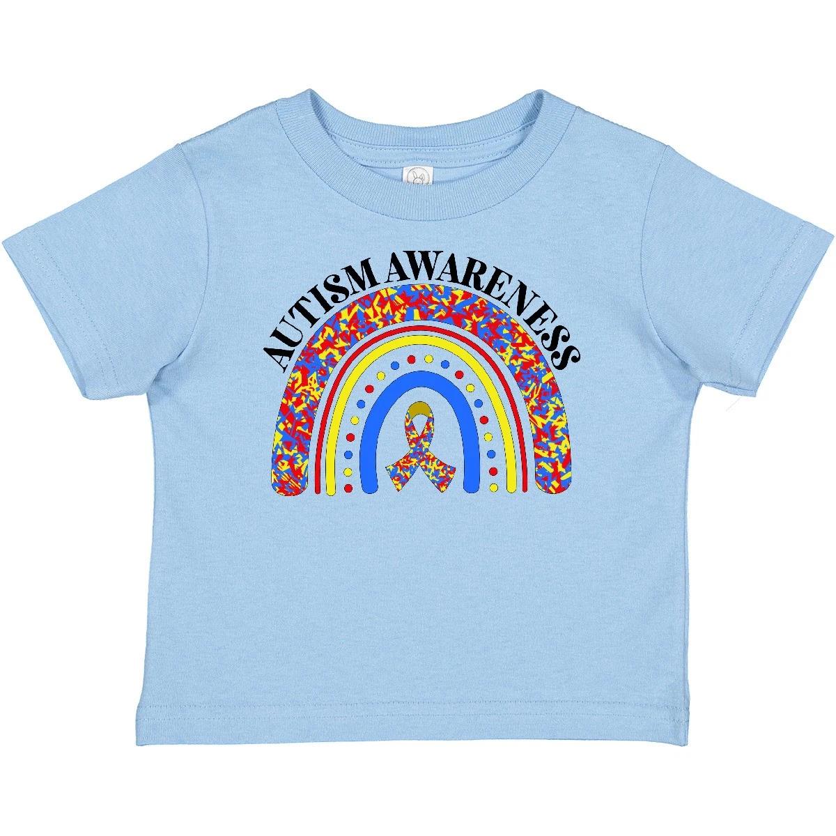 Inktastic Autism Awareness- Red, Yellow, And Blue Rainbow Ribbon Baby T-Shirt 160
