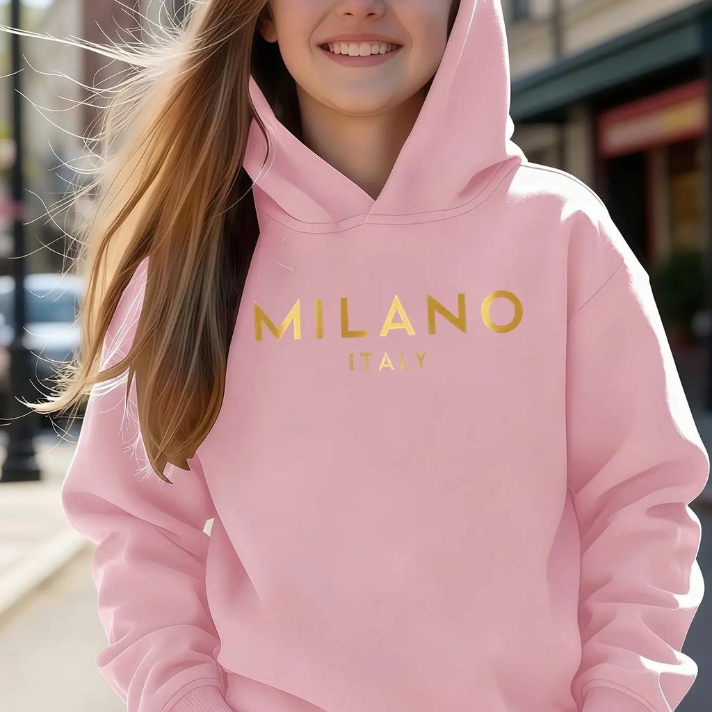Kinder Milano Hoodie Italien Buchstaben Grafikdruck Pullover Sweatshirt Jungen Mädchen Italienischer Stil Lässig Streetwear Kapuzenoberteil Herbst