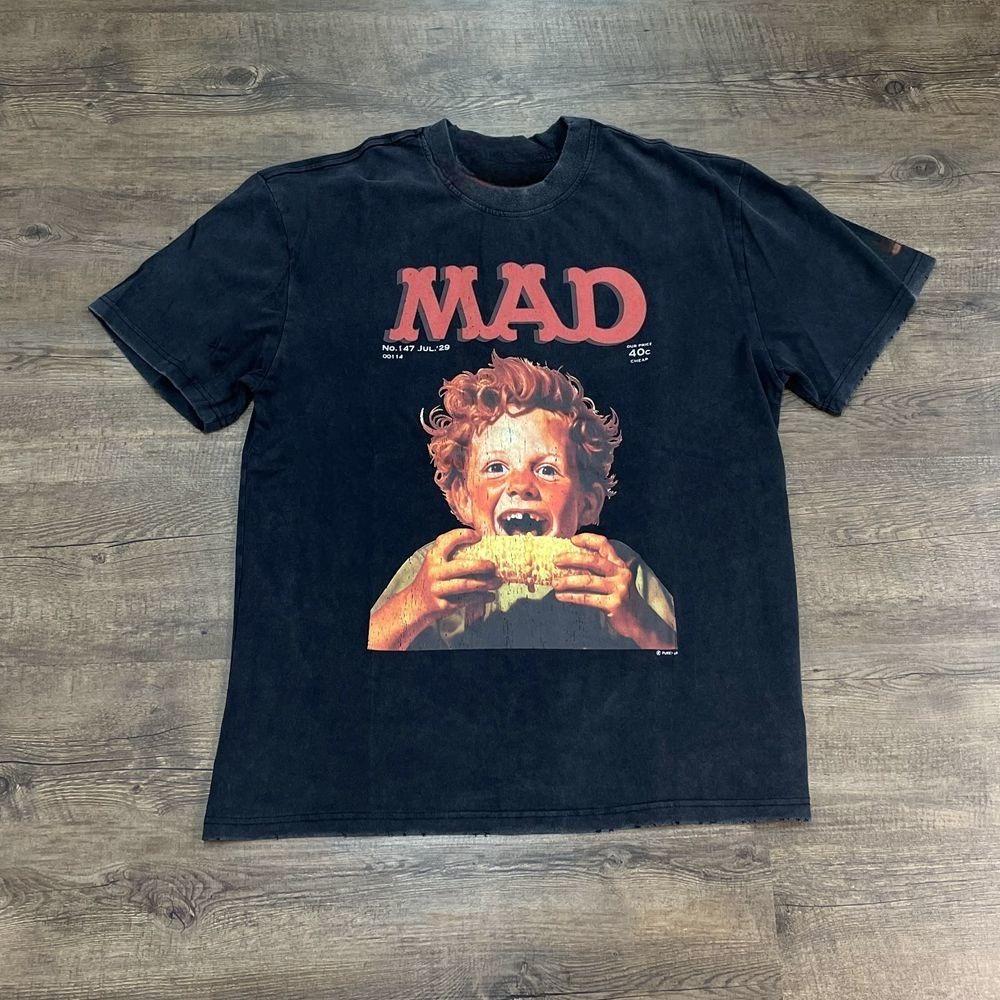 

Vintage American Cartoon Portrait Print Heavyweight Pure Cotton Short-sleeved for Men High Street Trend Loose for Women 4XL