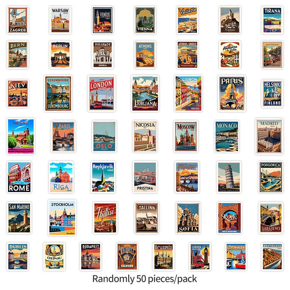 50 European Travel Graffiti Stickers: Waterproof Decorative Stickers for Water Bottles, Computers & Phones