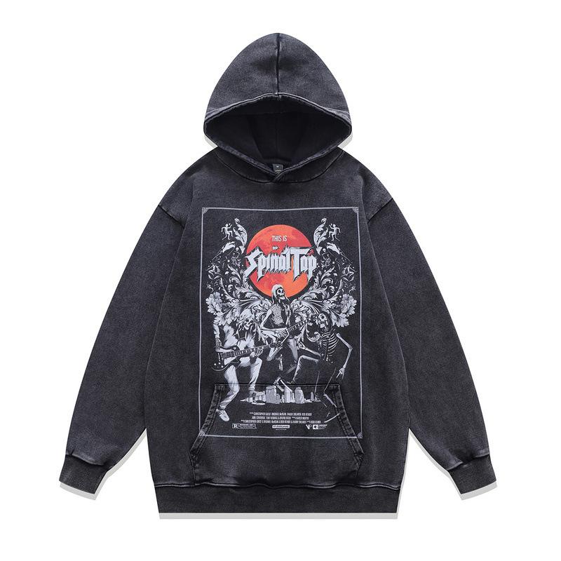 Moletom com Capuz Americano Retrô Estampa Direta em Tinta Branca Oversize Lavado Velho para Homens e Mulheres