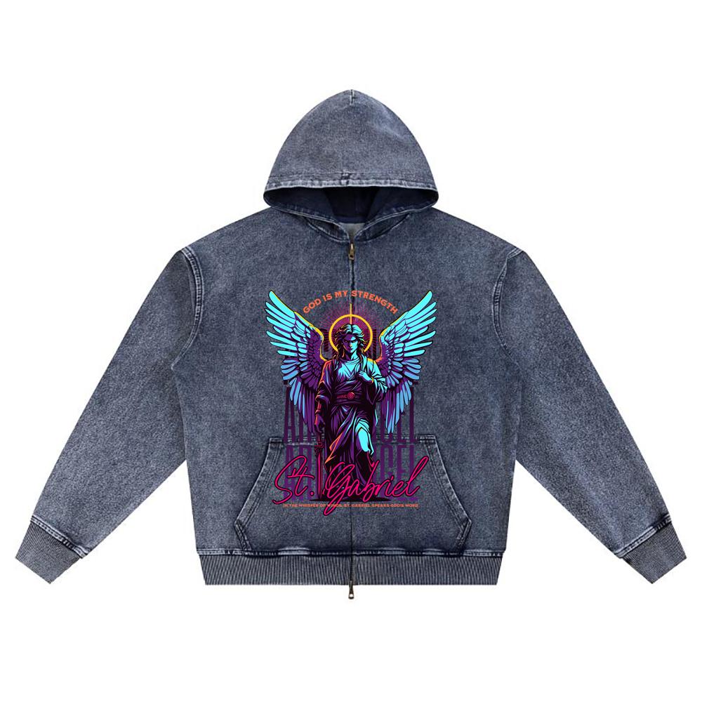 Худи на молнии из вязаного денима с принтом DTG Angel Streetwear Brother XL