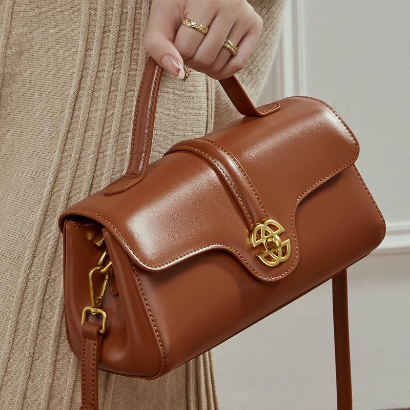 Genuine Leather, Crossbody Bag, Women's Bag, Lock Small Bag, Light Luxury, Hand-held Shoulder Bag