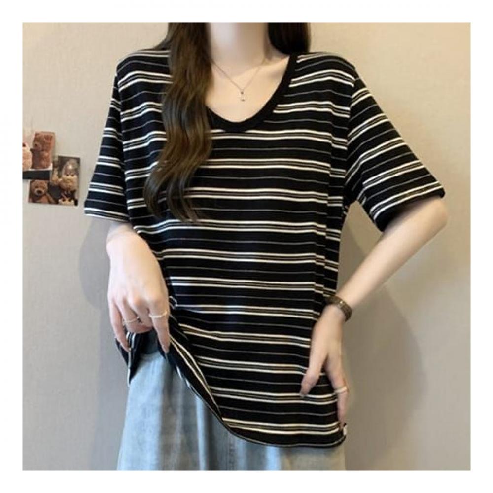 NaVaVa NT1833 Casual STripe Loose FiT V Neck T shirT
