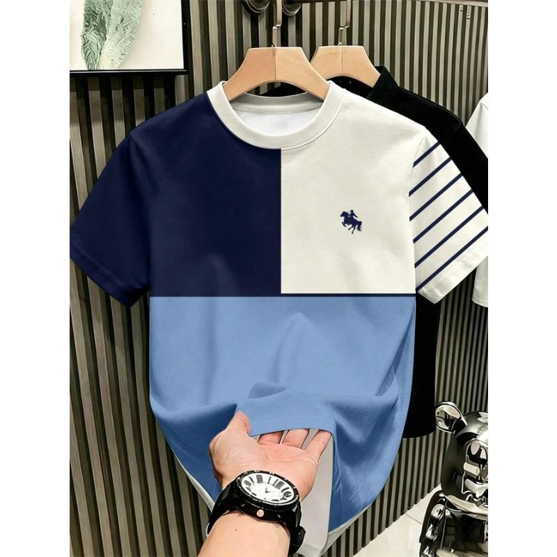 Summer Men's Round-neck T-shirt with 3D Print Colorful Design Breathable Lightweight Casual Fashionable Streetwear Clothing