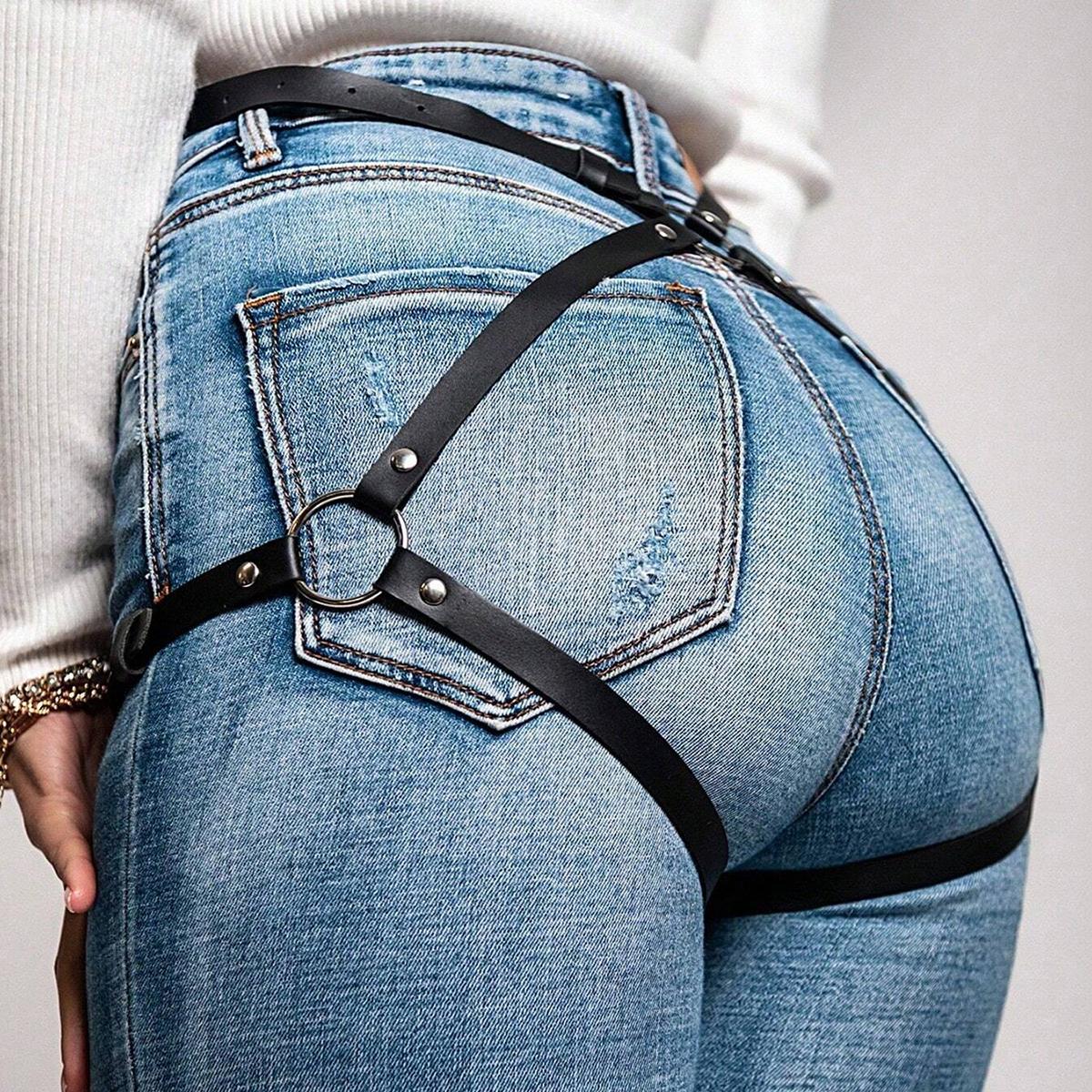 Ceinture Harness Punk Rock Gothique en Cuir PU pour Taille‑Jambe, Sangle Décorative Ajustable pour Jeans, Tenue de Festival Rave Club gray