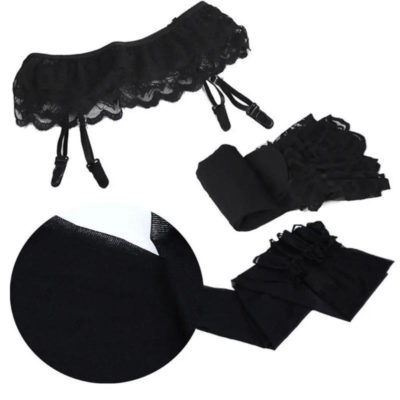 1 Set Sexy Women Lace Garter Top Stockings Socks and Suspender Garter Belt Lady Fashion Solid Thigh-Highs Stocking Set