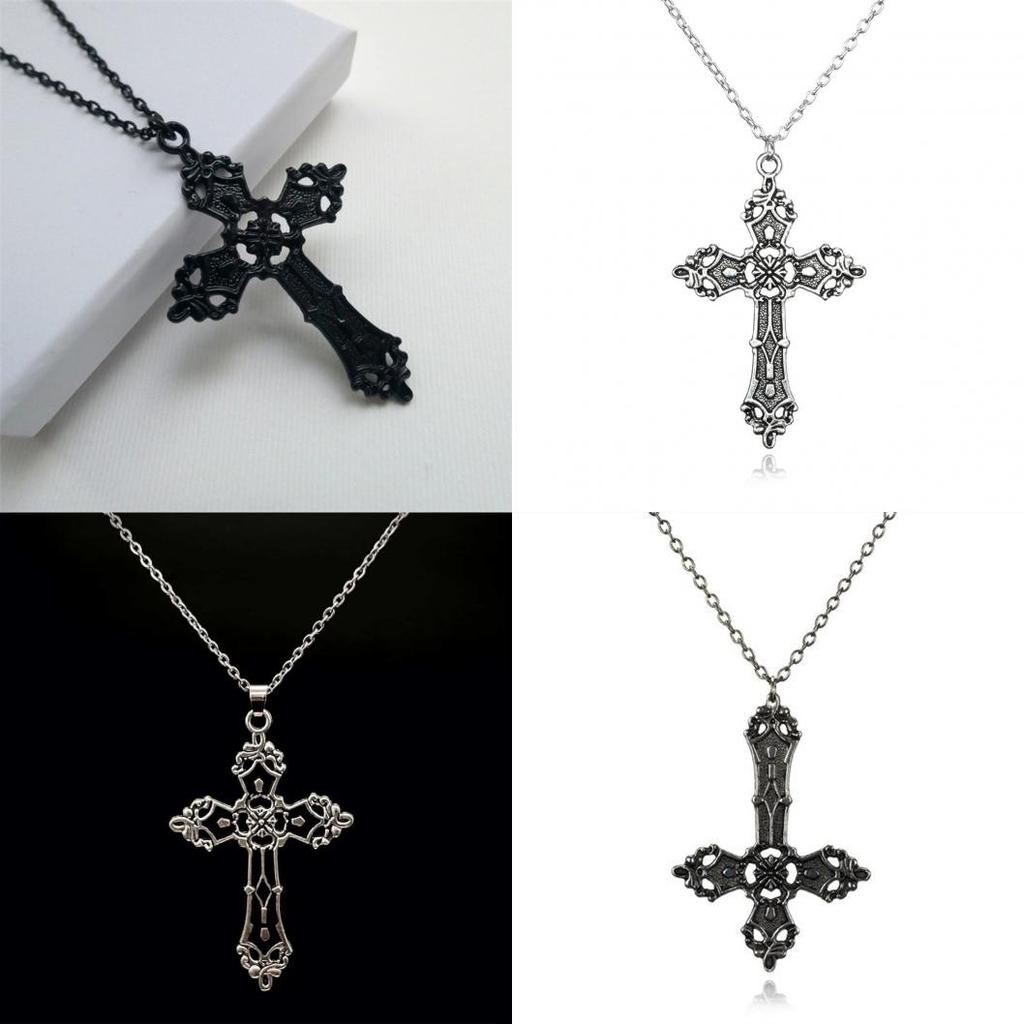 Gothic Cross Pendant Necklace For Women With Alloy Chain And Geometric Design