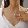 Set Round Pearl Pendant Necklace for Women Exquisite Fashion Rhinestone Double Earring Set Wedding Jewelry Gift