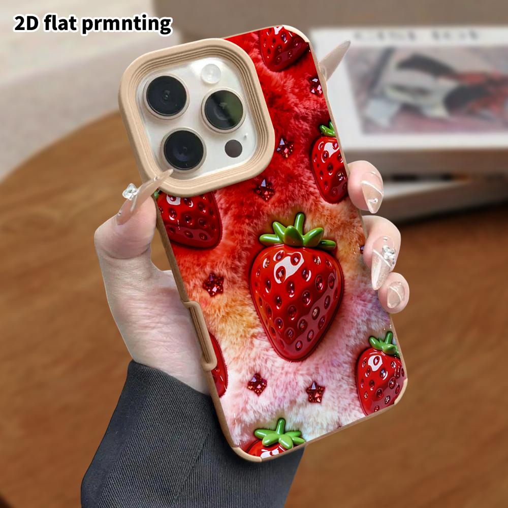 Phone Case: Lambskin 2D Flat Samsung Galaxy A34 A35 M05 M06 S20 S22 S21 FE Plus 5G Protective Case, Plush Strawberry, Christmas and Halloween Gift