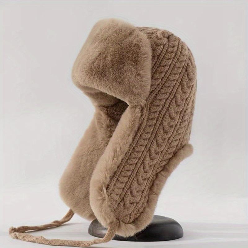 Women's Knit Hat with Extended Ear Flaps - Windproof Winter Cap for Cycling, Korean Style Thickened Tie-Fastened Design