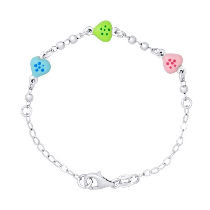 LÉA & ARTHUR - 3 HEARTS Children's Bracelet - 925 Thousandths Rhodium-plated Silver Jaseron Mesh - Adjustable Length - Children's Jewelry