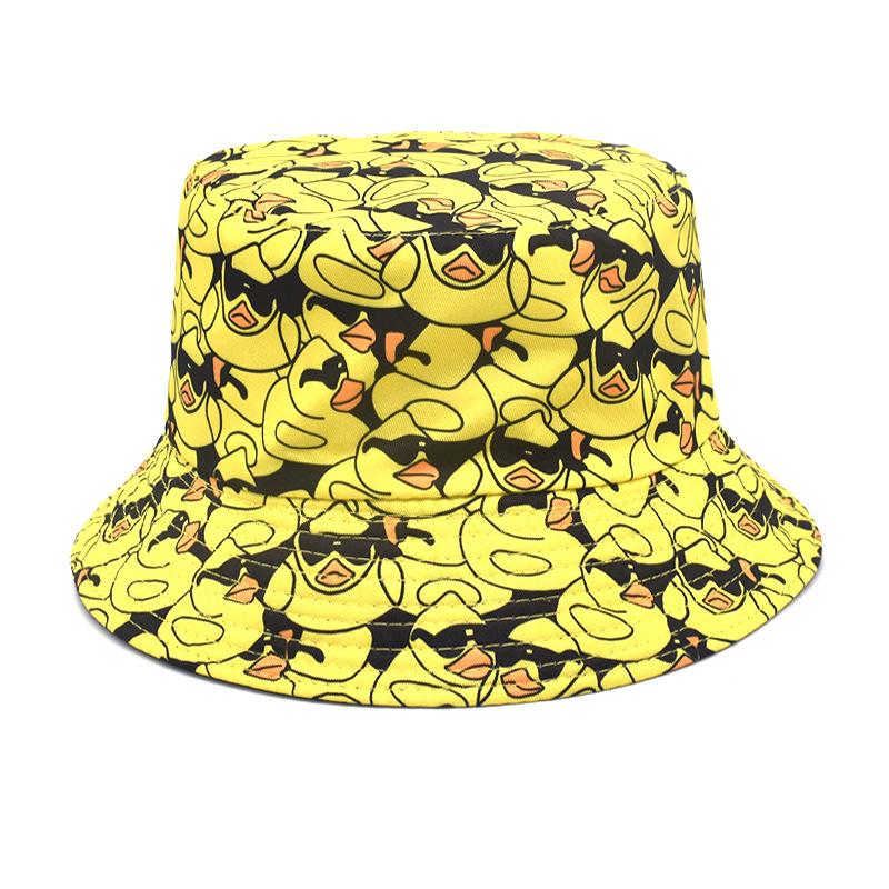 Bocca Cartoon Duck Bucket Hat Cute Printing FisherUnisex Hats For Unisex Women Double Sides Panama Cap 58cm Summer Outdoor Sun Caps 56-58cm