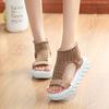 20 Types of Sweat-absorbing Muffin Wool Foot Cover Open-toed Women's Shoes, New Summer Hong Kong-style Sandals, Mid-heel Flat Bottom