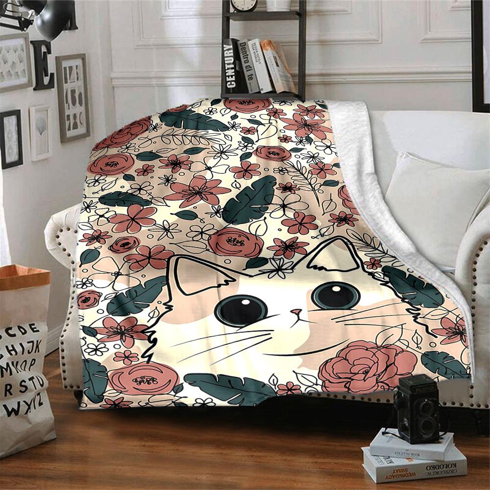 1 st Blommig Katt Lätt Flanellfilt, Bekväm och Varm Filt, för Kontor och Camping Bäddsoffa, Vardagsrum146