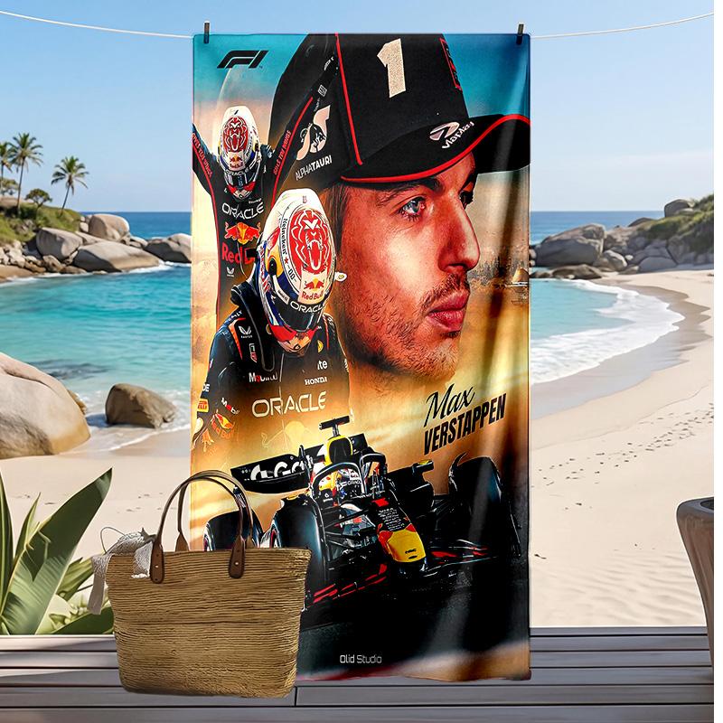 Asciugamano da Spiaggia Max Verstappen Stampa Morbido Portatile Asciugatura Rapida?Asciugamano Asciutto Per Piscina Vacanza Estiva Sport all'Aperto