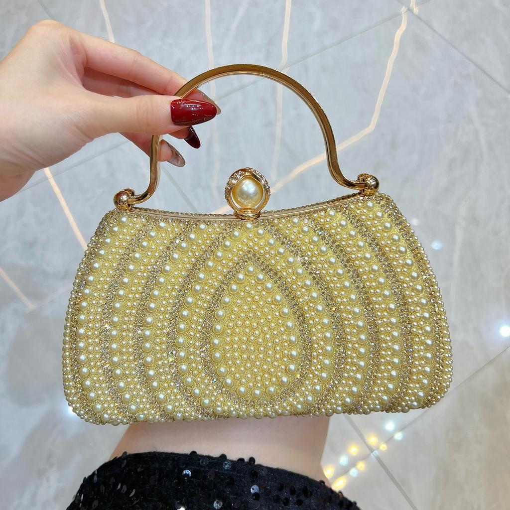 Fashion Evening Dress Bag with Pearl and Diamond Accents, Crossbody Bag for Ladies, High-end and Elegant Handbag