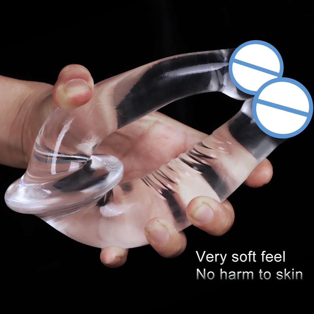 Dual Head Big Realistic Soft Dildo Adult Sex Toys Suction Cup Tpe Crystal Clear Penis Anal Toy G Stimulate For Women Lesbian