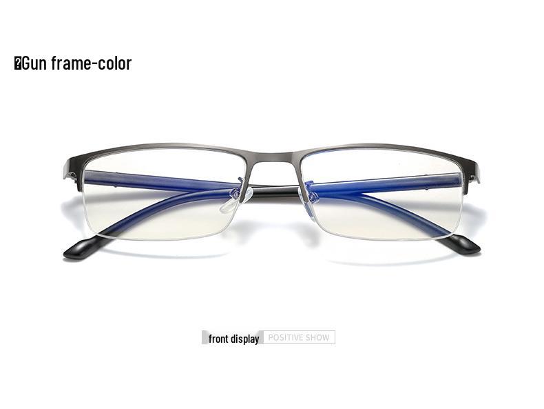 Men's Fashion Photochromic Half-Rim Metal Reading Glasses: Indoor/Outdoor Dual-Use with Anti-Blue Light Protection