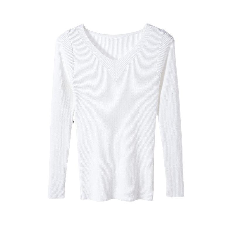 Autumn and Winter New Sweater Women's Slim and Thin V-neck Bottoming Shirt Core-spun Yarn Student Korean Version Pullover Knitted Sweater Women's