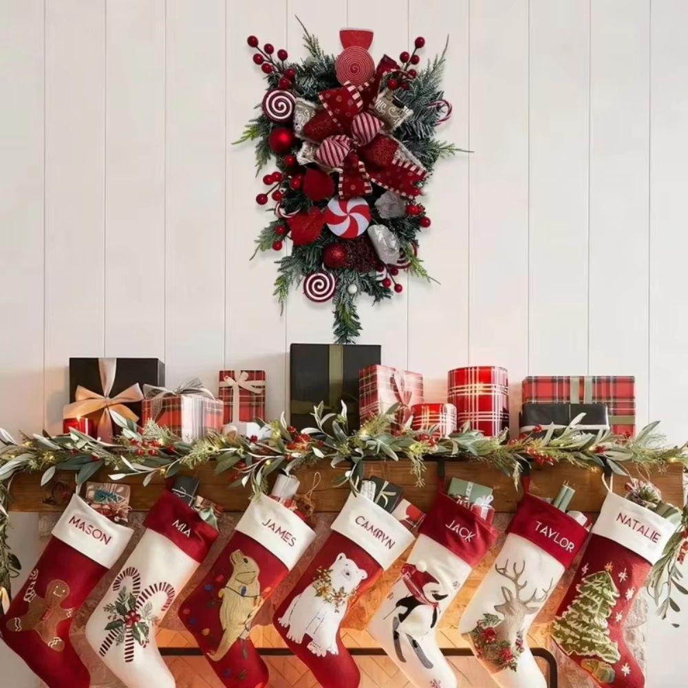Red White Candy Christmas Wreath Lollipop Bow Pine Candy Inverted Tree Xmas