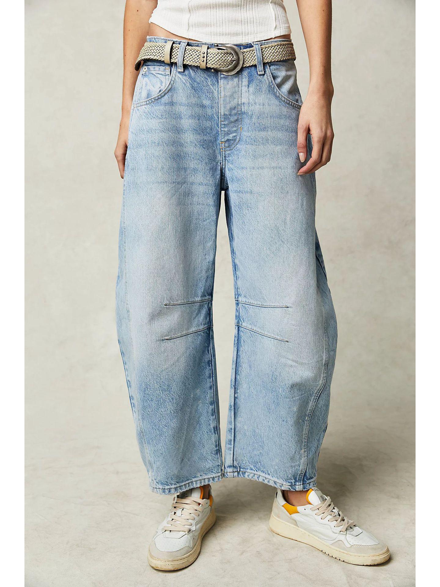 2026 Cross-Border European & American Women s Washed Denim Wide-Leg Pants, Mid-Low Waist, Fashion Casual Style M