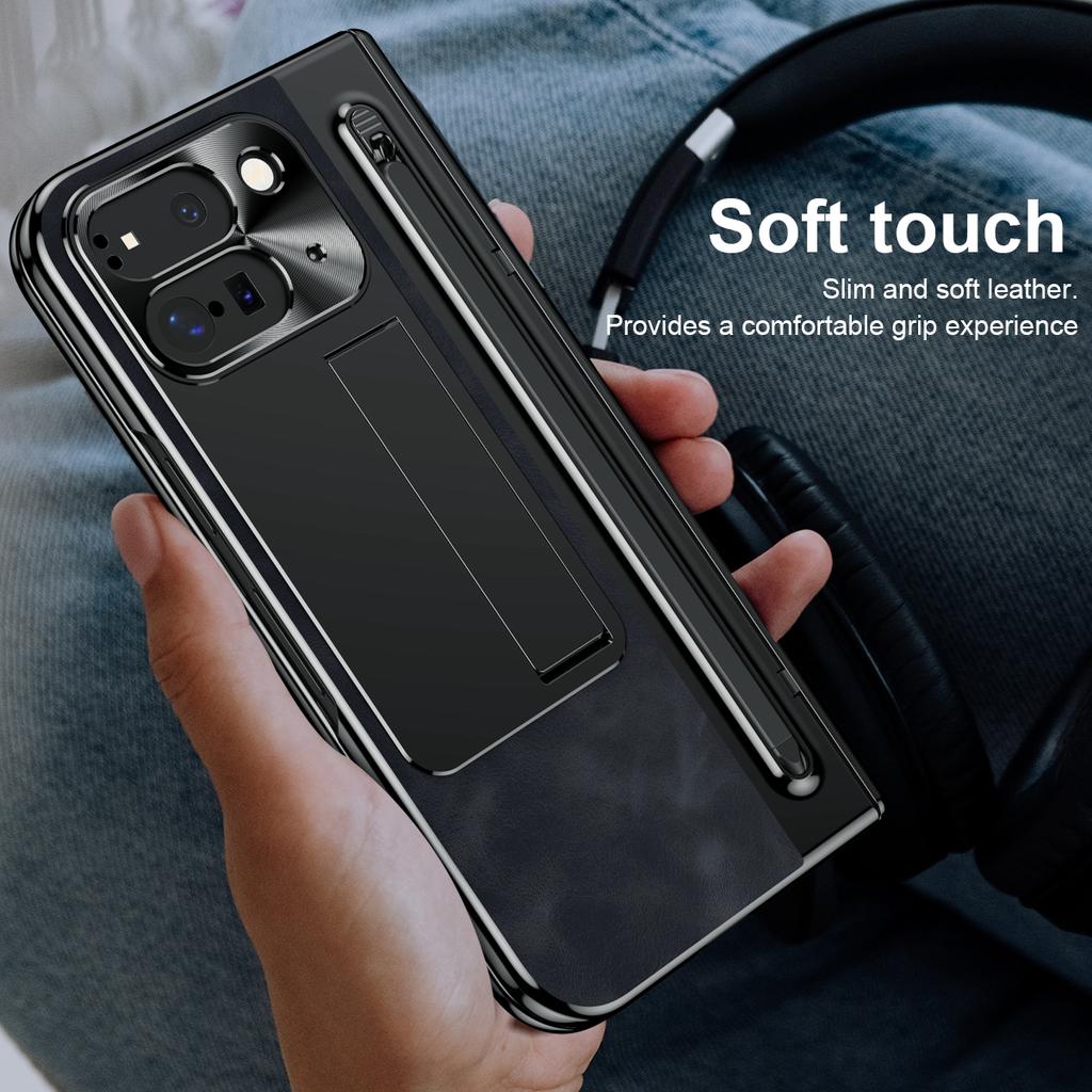 Pro Google Pixel 9 Pro Fold 5G Pouzdro Stojánek Kůže+PC Kryt na telefon s Fólií z tvrzeného skla a Stylusem