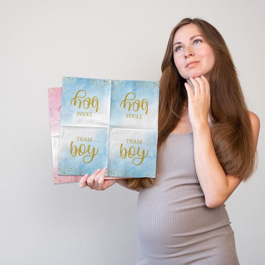 Gender Reveal Party Supplies - 40Pcs Team Boy Team Girl Napk Disposable Baby Shower Birthday Paper Napk for Boy or Girl Gender Reveal