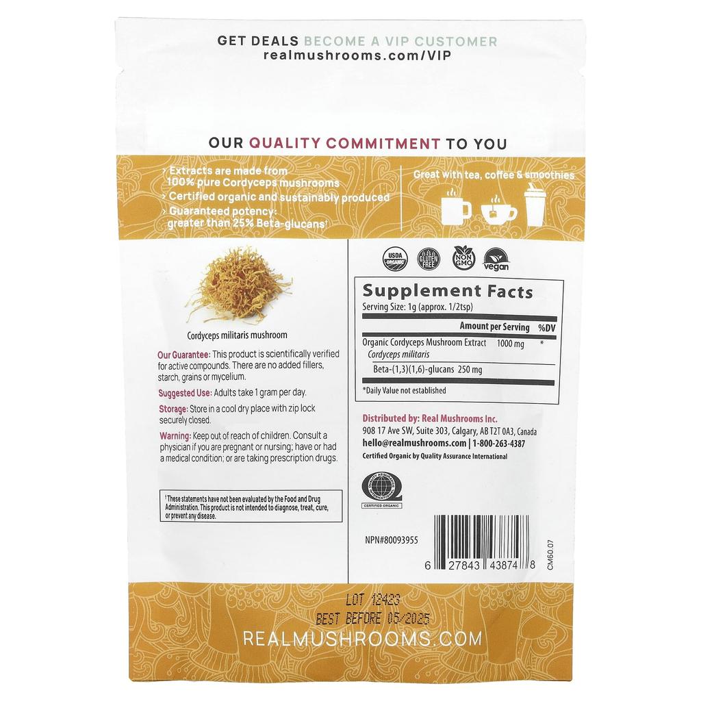 Cordyceps-M™, Organic Mushroom Extract Powder, 60G(2.12Oz)