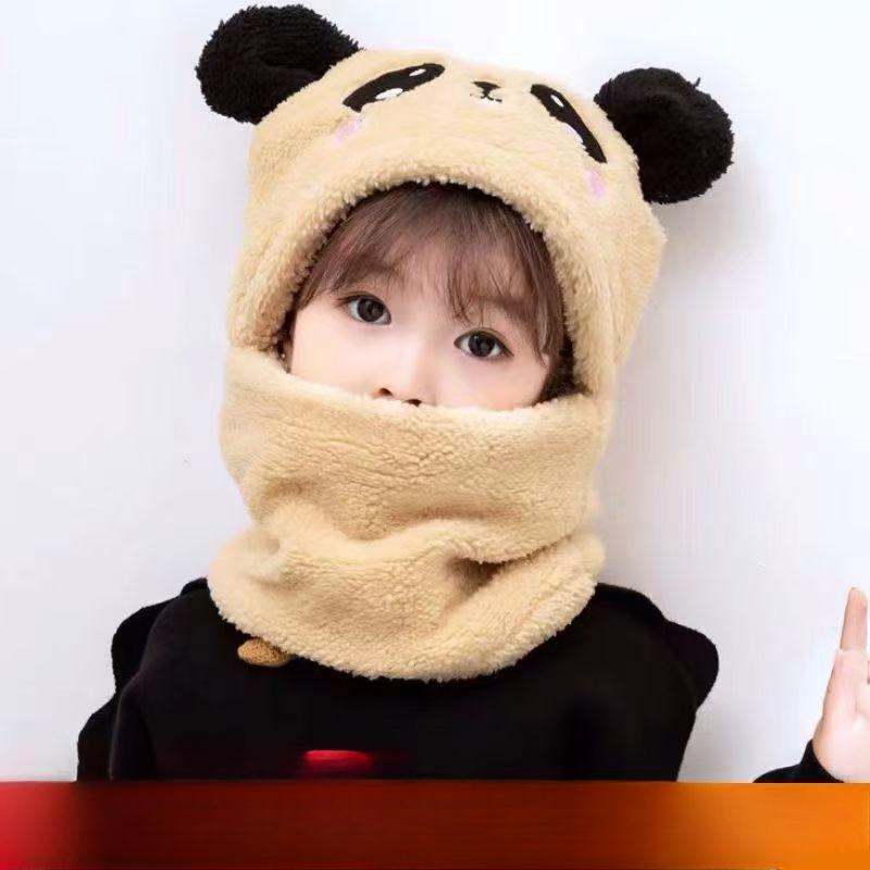 Bib Hat Girls And Boys Autumn And Winter Hats Qne-piece Thickened Warmth Cover Face Ear Protection Cap