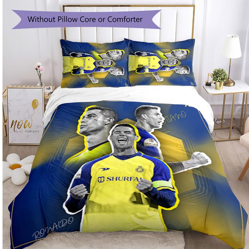 Set Lenzuola Stampate Cristiano Ronaldo 3 Pezzi Copriletto Accogliente Traspirante come Regalo per Inaugurazione Casa o Festa