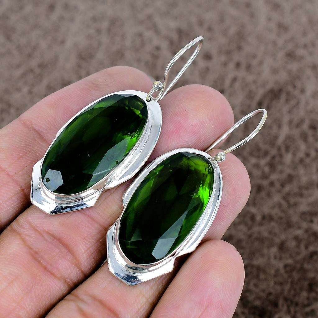 Peridot Gemstone Handmade 925 Sterling Silver Jewelry Earring 2.05" KKG-636