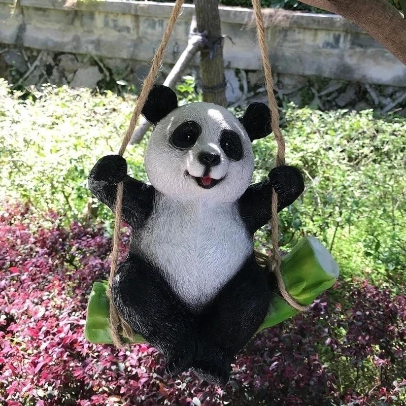 

Cute Black And White Panda Swing On Bamboo Creative Statue Home Garden Decoration Outdoor Decoration Wholesale