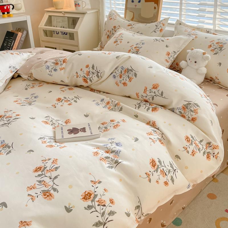 Pastoral Style Plant Cashmere Print Four-piece Bedding Set Dormitory Fresh Bed Sheet Three-piece Set