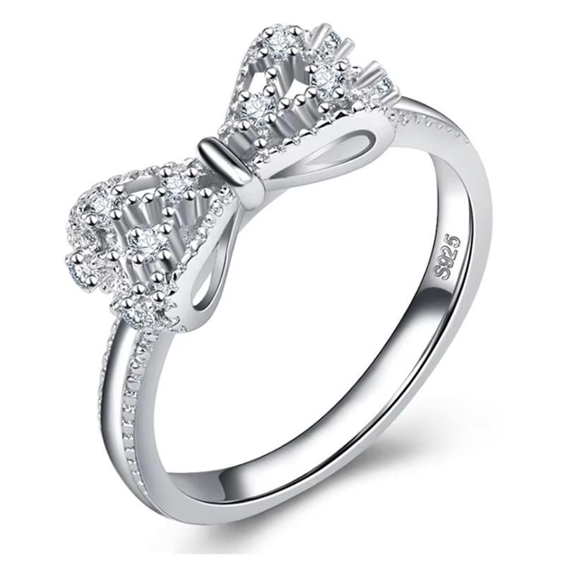 

Sparkling 925 Sterling Silver Color Wedding Rings for Women Cubic Zircon Crystal Bowknot Fashion Engagement Ring 6 белый